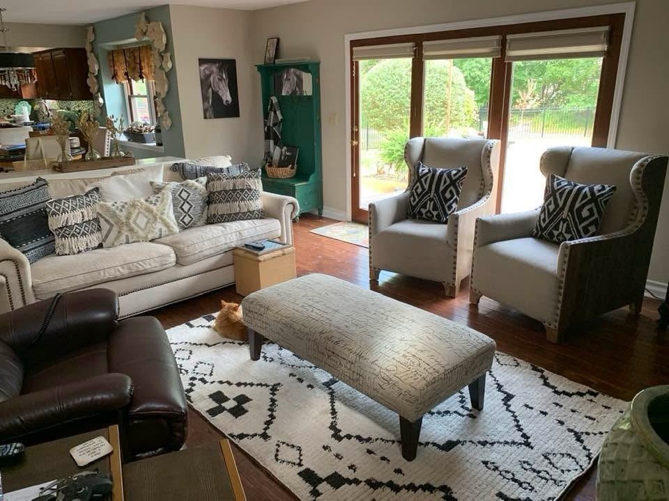 Beige Linen Blend Sofa 3-Seater Round Arms Nailhead Trim Removable Cushions