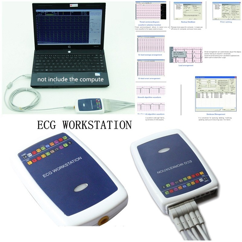 Portable 12 Lead Rest ECG Machine PC Based Workstation System Home Use