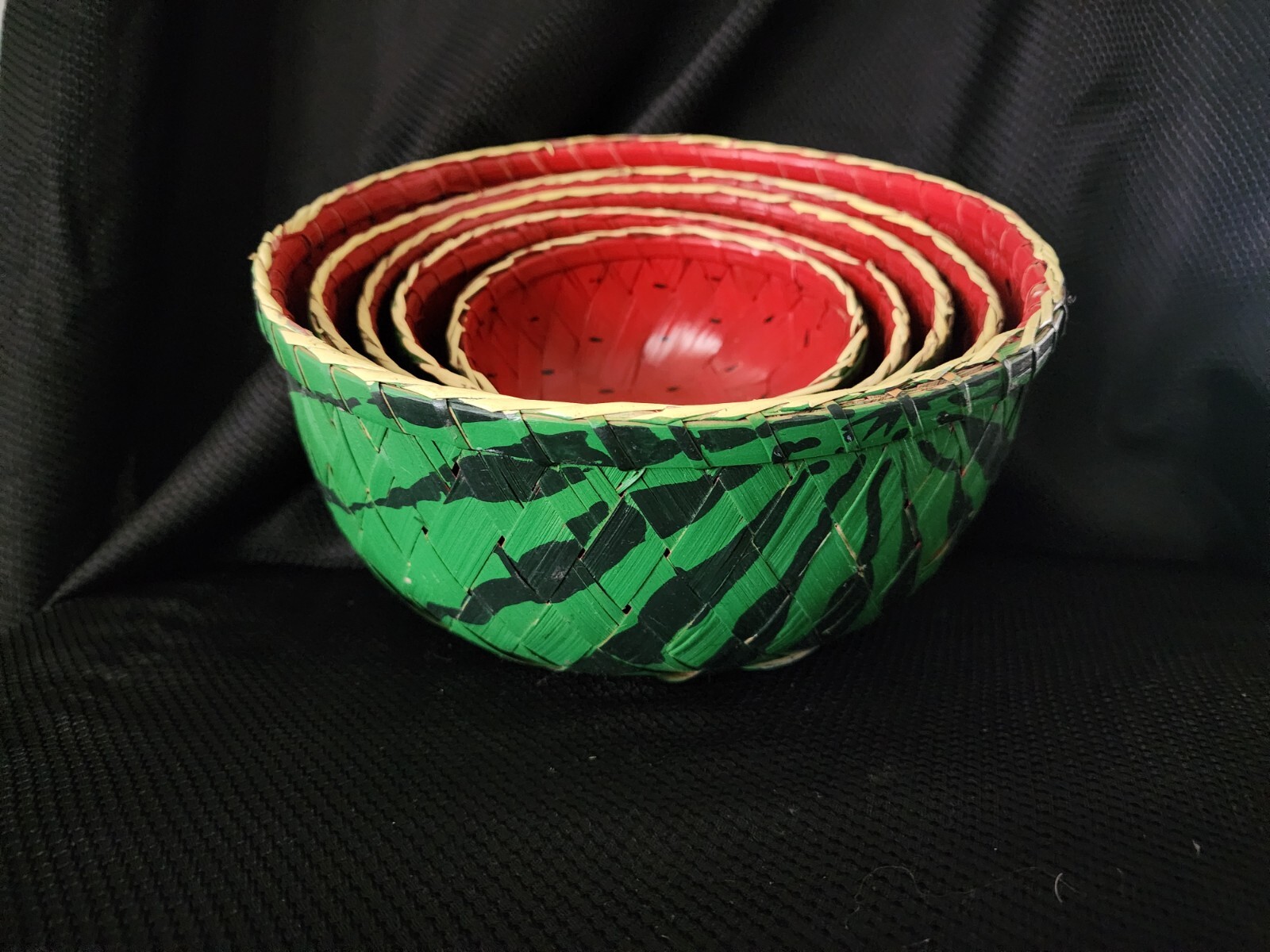 Watermelon Natural Woven Baskets Set Of 5 Graduating Bowls Painted Summer