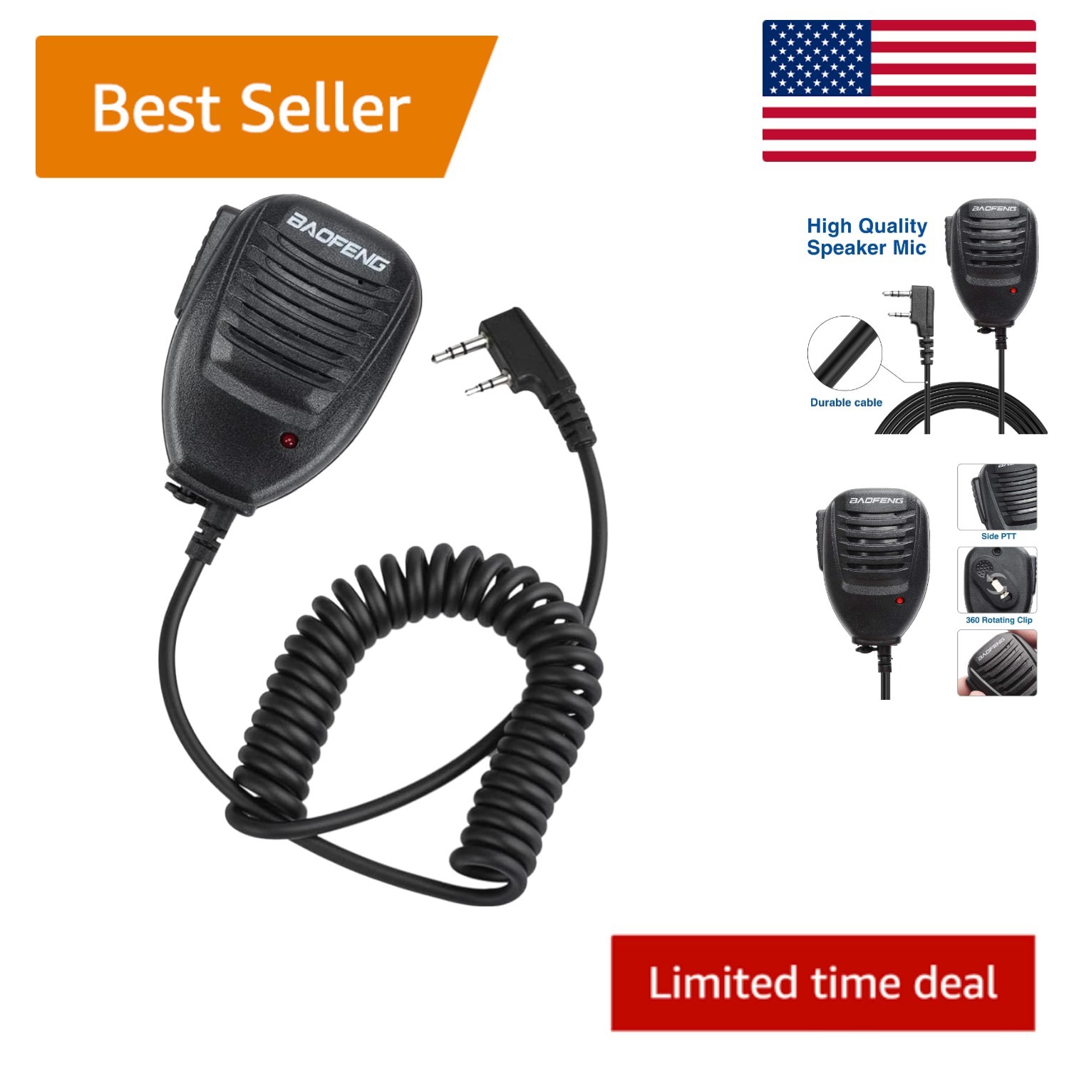 Compact BF-S112 Two-Way Radio Speaker - 3.5mm Jack with Clip for Portability