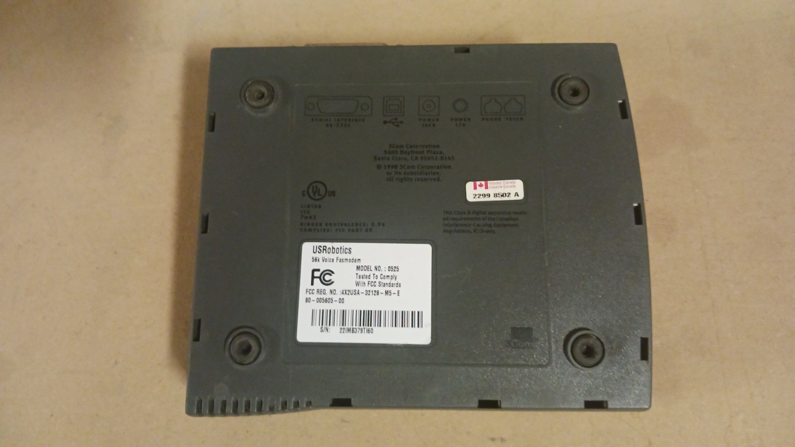 3com U.S. Robotics 56K Voice Faxmodem Pro Model No. 0525