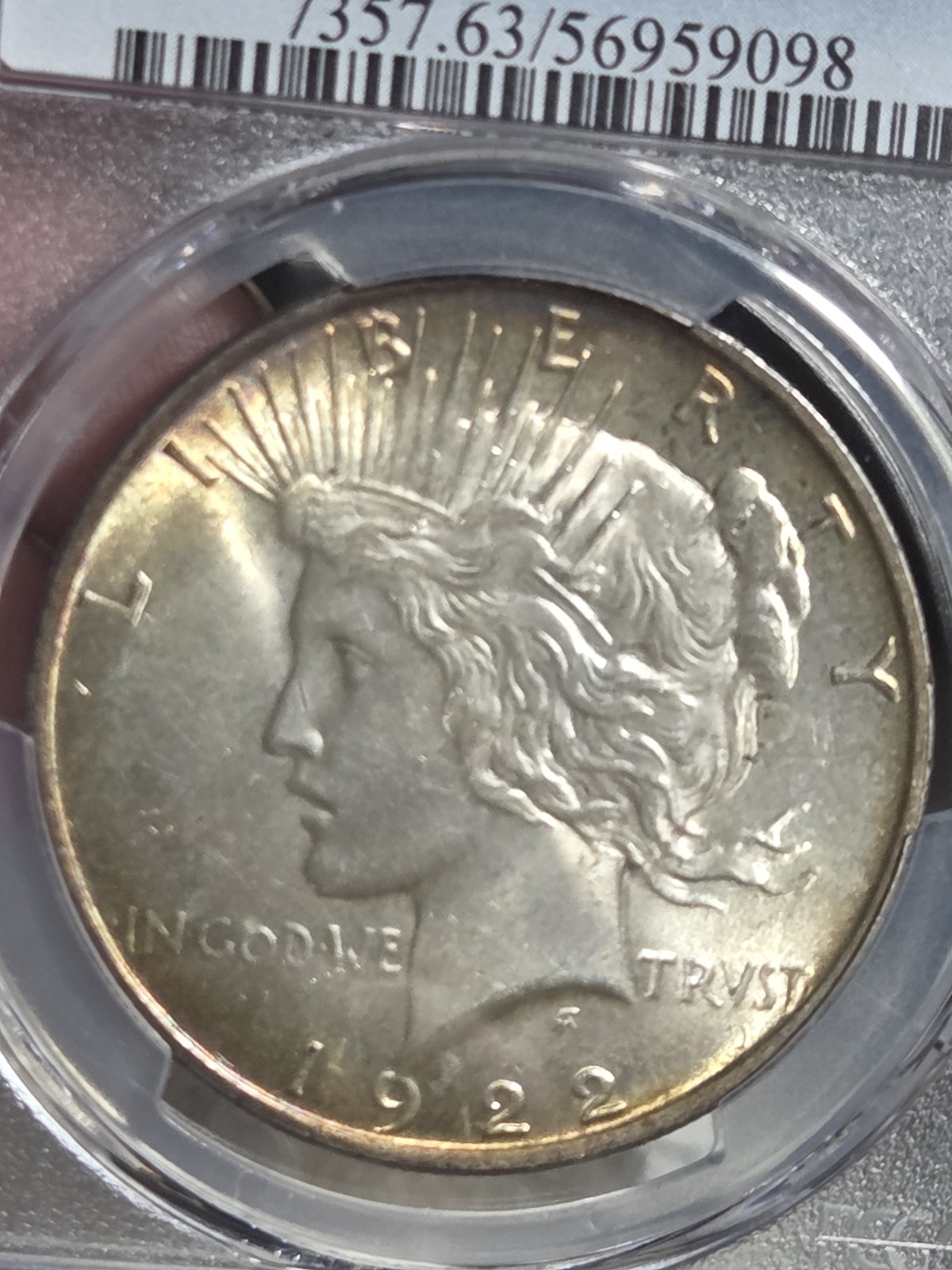 1922 $1 Peace Dollar PCGS MS63 Toned