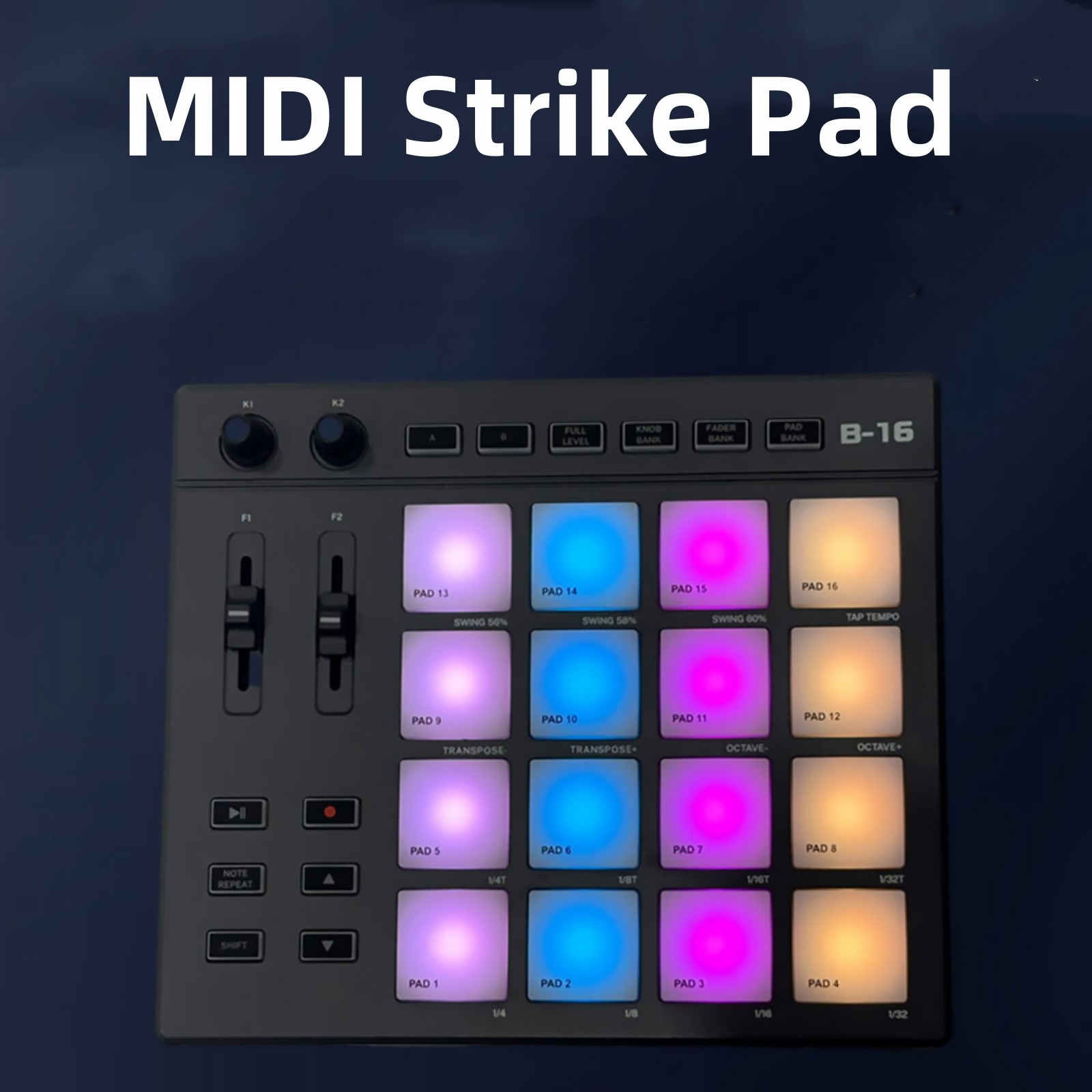 16 Fat RGB Illuminated Beat Pads MIDI Pad Controller Beat Maker Machine