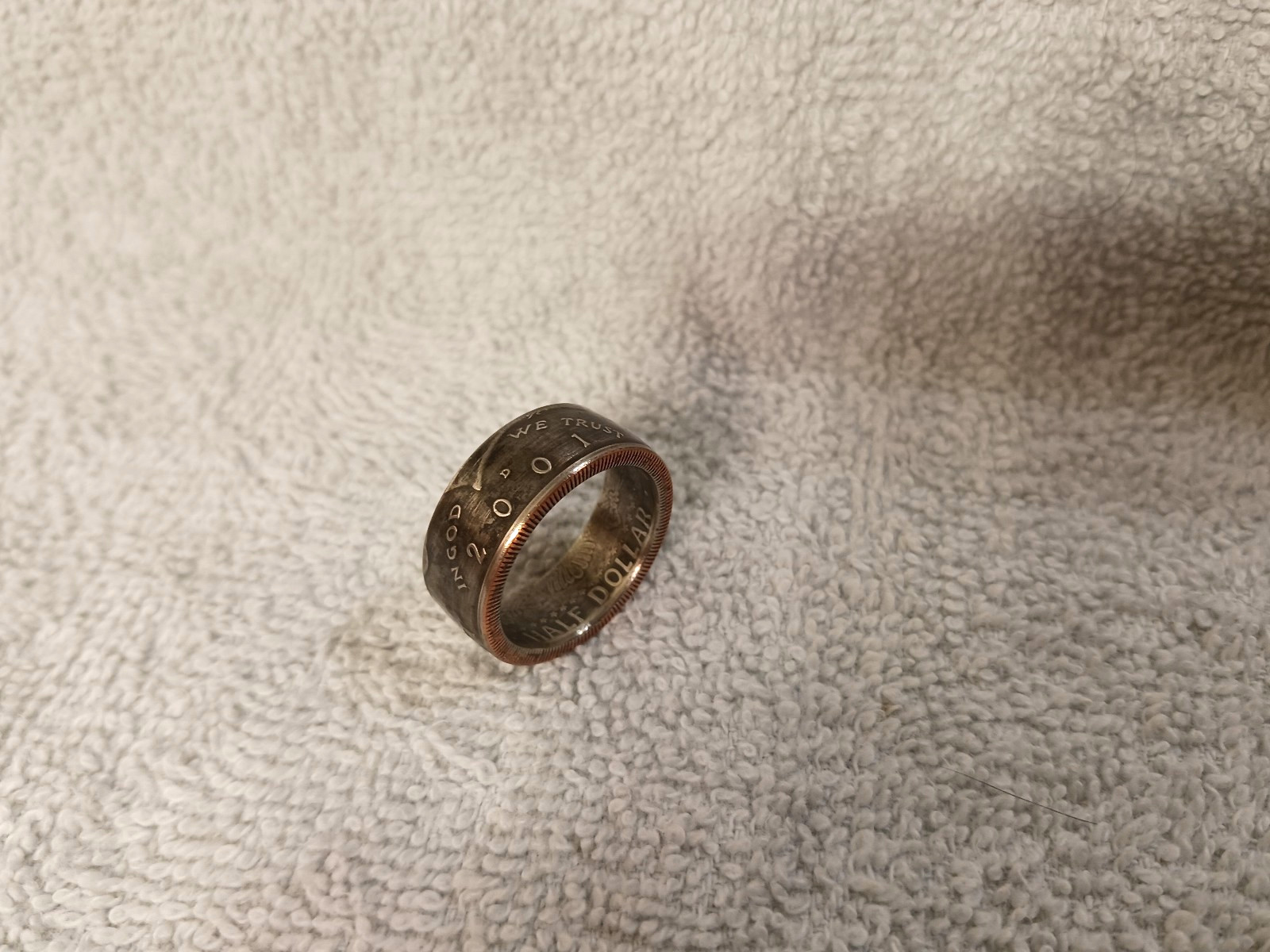 2001  Kennedy Half Dollars  size 10- 1/2   coin ring  handmade mixed metals (A)