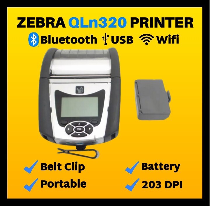 ✅Zebra QLN320 Barcode Printer, WiFi, Bluetooth, USB w/ Battery and Belt Clip!🔥⭐