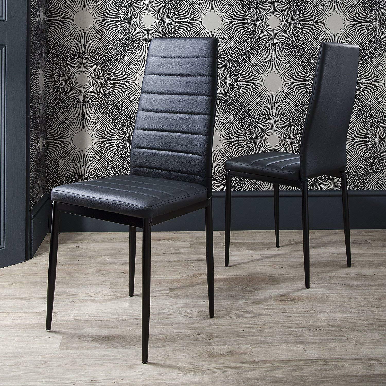 Set of 4 PU Leather Dining Side Chair Modern Elegant Design Home Furniture Black