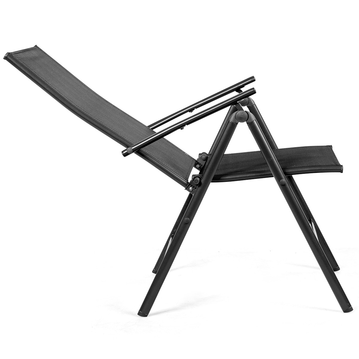 Set of 2 Patio Folding Dining Chair Recliner Adjustable Camping Portable Black