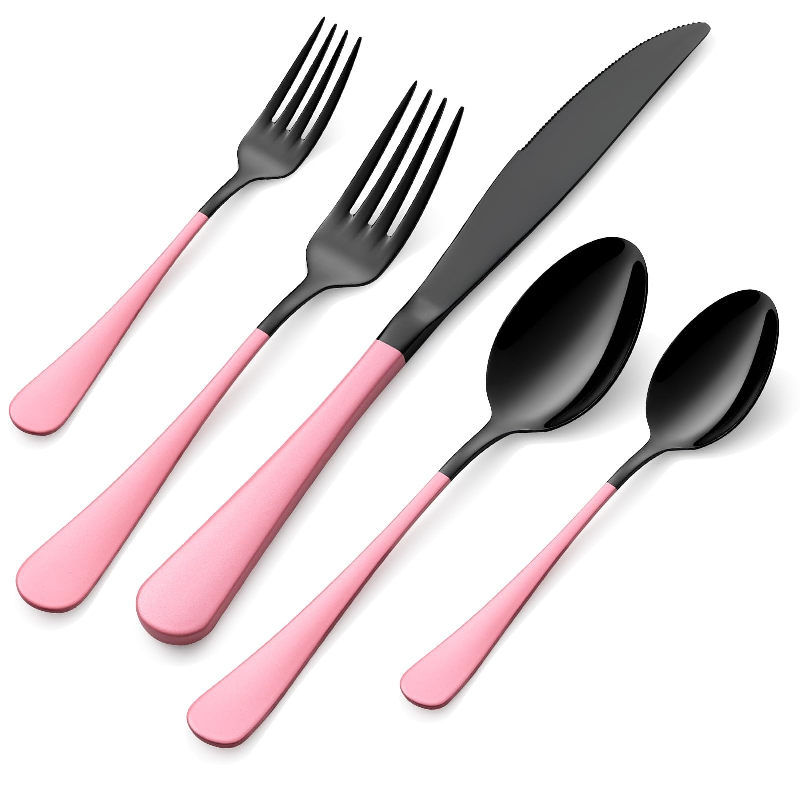 20-Pieces Blac and Pink Silverware Sets for 4,Pink Handle Stainless Steel Cut...