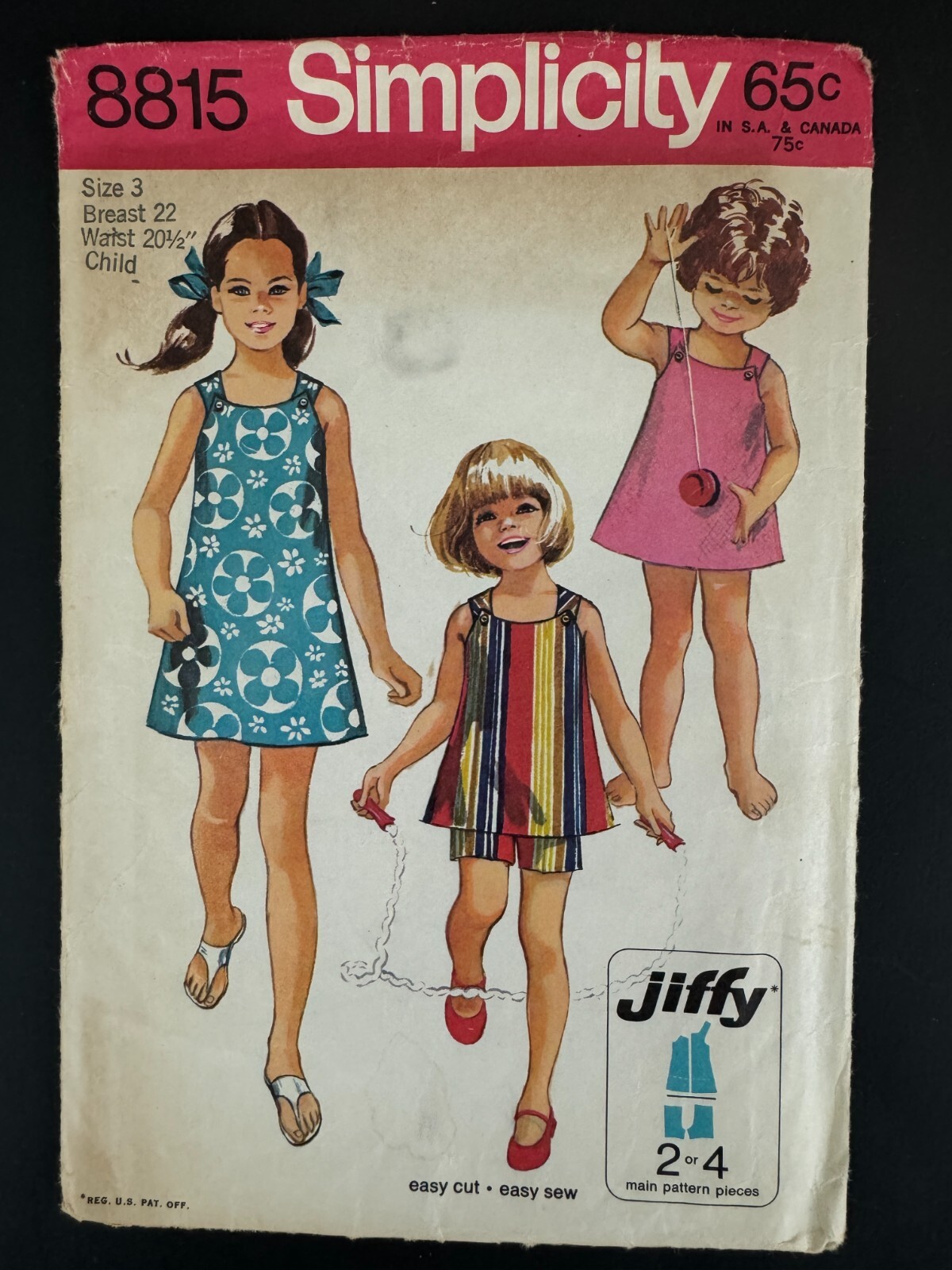 8815 Simplicity Girl Sewing Pattern DRESS TOP SHORTS Size 3T Breast 22 Vtg 1960s