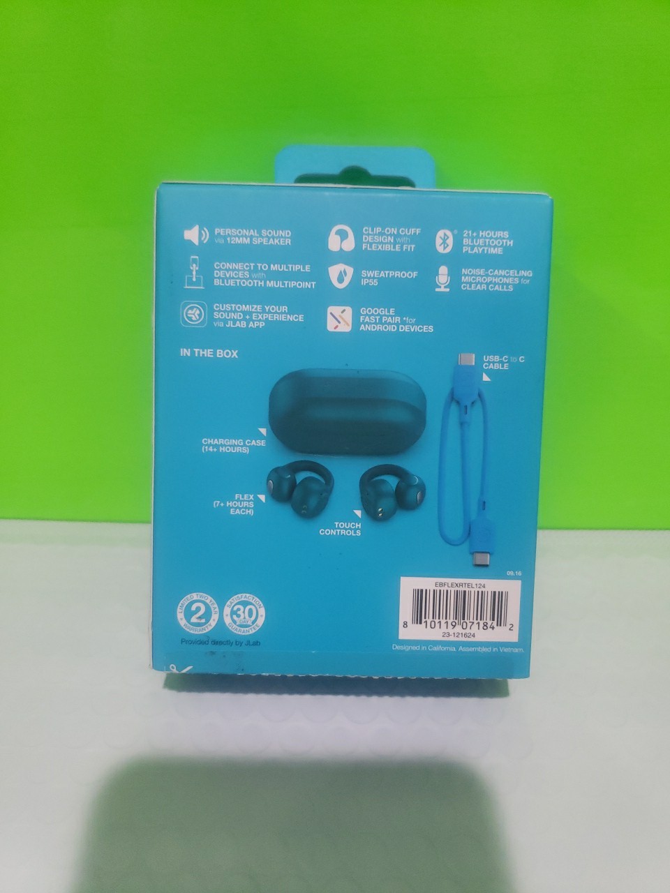 JLab Flex Open Earbuds Clip-on Cuff Design Wireless Bluetooth Multipoint - Teal