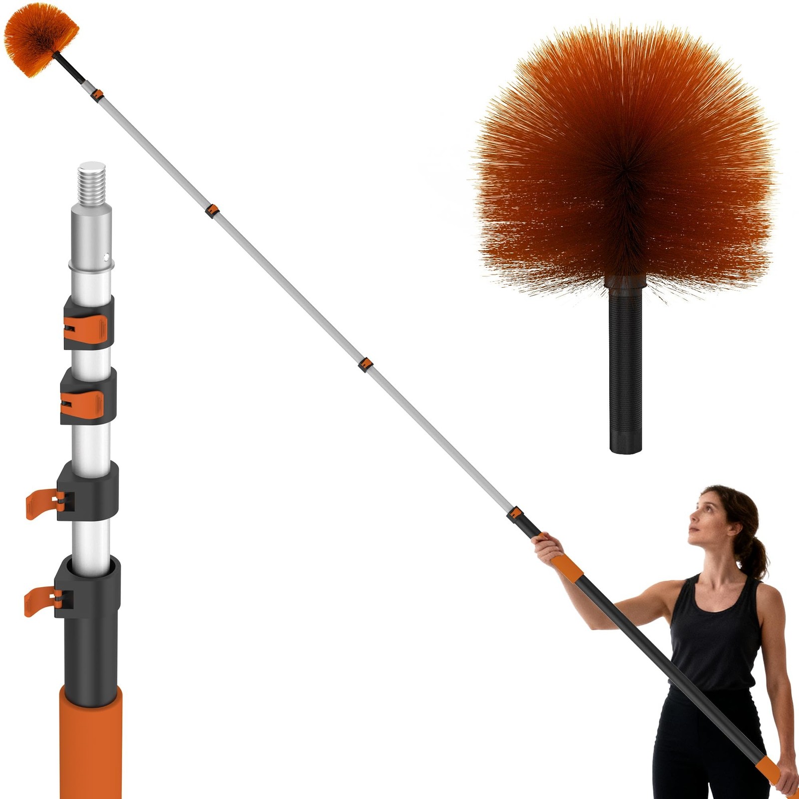 26 FT Cobweb Duster with Extension Pole, Cobweb Duster with 5-20FT Telescopin...