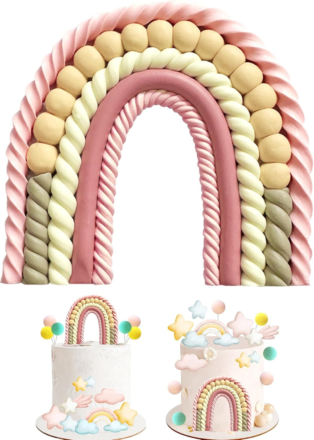 Rainbow Cake Topper with Colorful Balls Plus Cardboard Cake Decorations