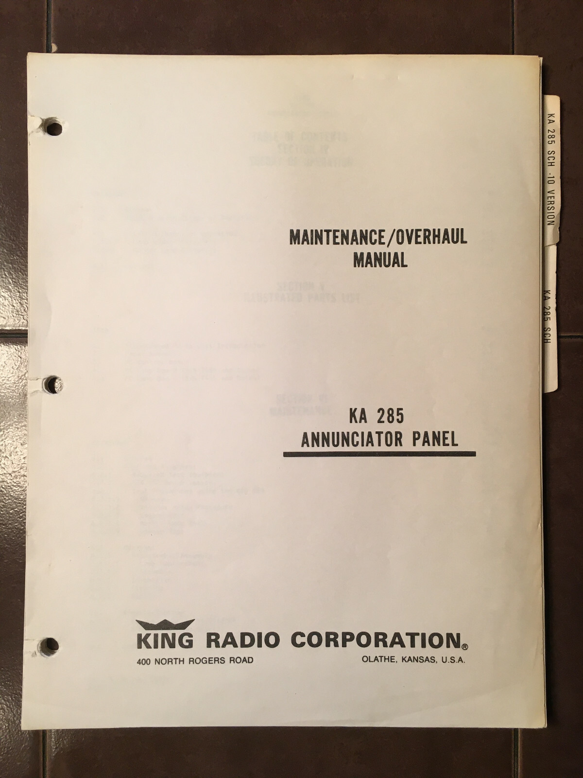 King Radio KA 285 Annunciator Panel Maintenance & Overhaul Manual