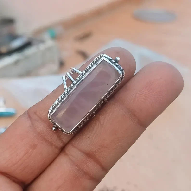 Rose Quartz 925 Sterling Silver Band& Statement Ring Handmade Ring All Size