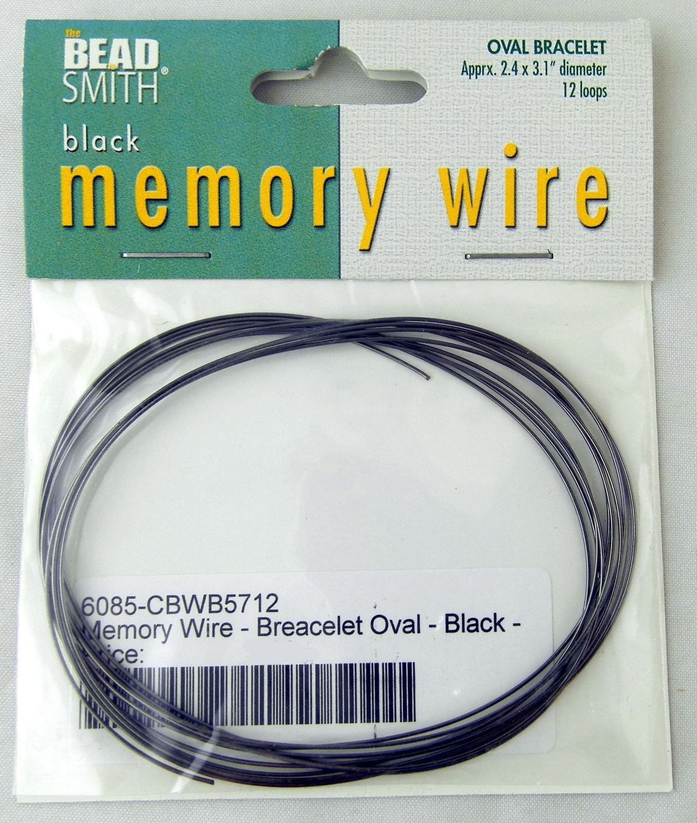 2.4 x 3.1" Dia Black Oval Bracelet Memory Wire (12 loops) - Bead Smith #CBWB5712