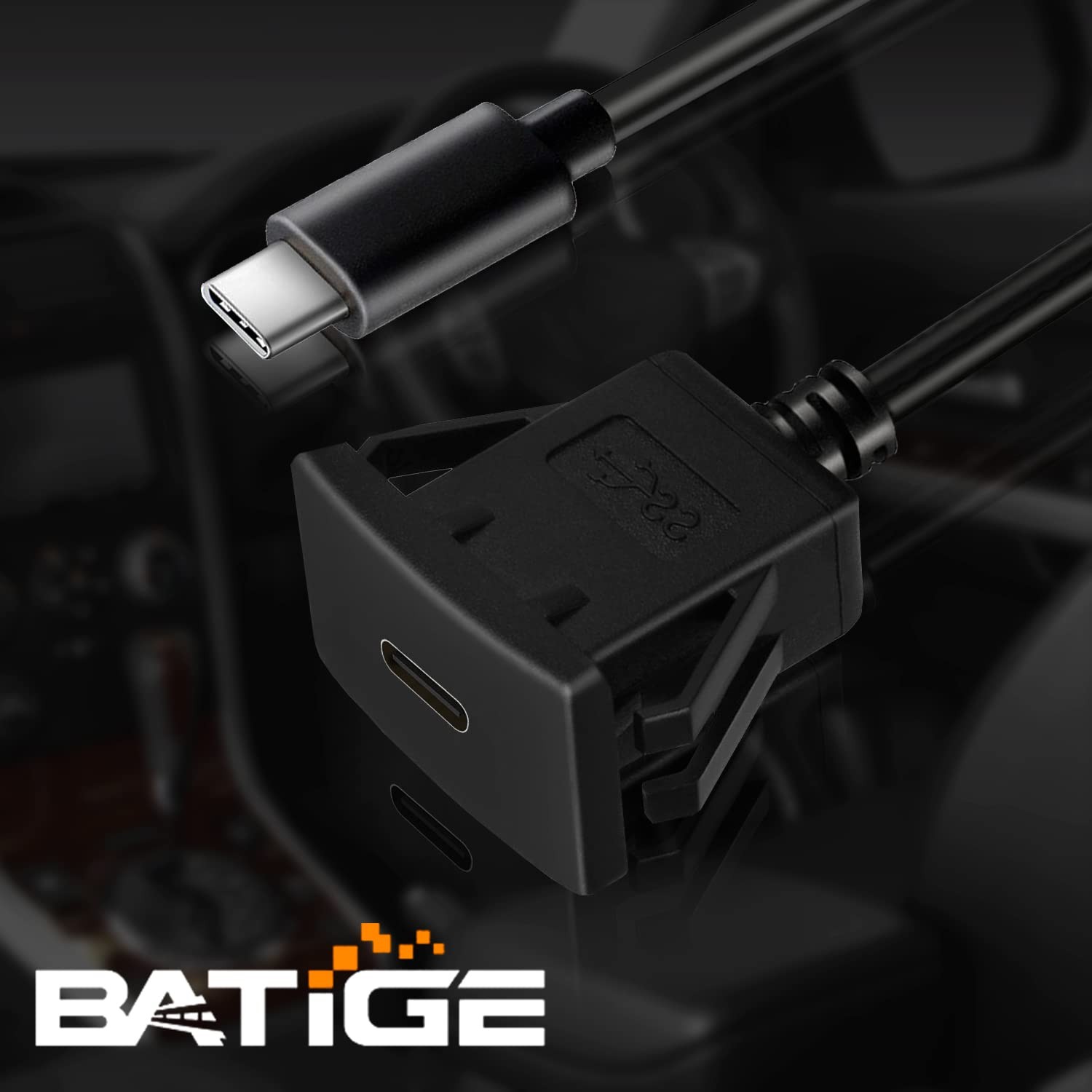 BATIGE Square Type C 3.1 Car Flush Mount Cable USB C 3.1 Panel Mount Male to ...