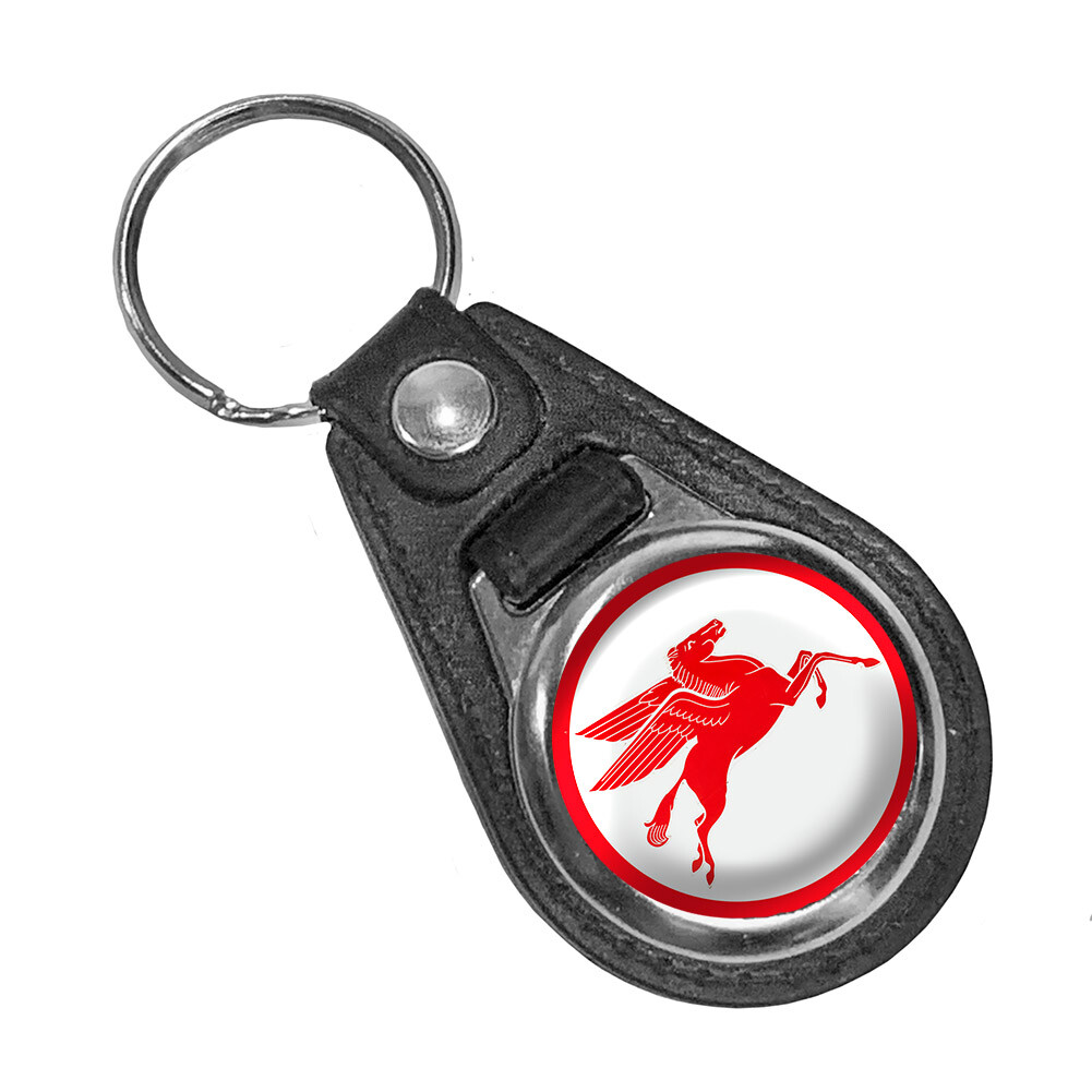 Mobilgas Pegasus Sign Mobiloil Motor Oil Gasoline Round Faux Leather Key Ring