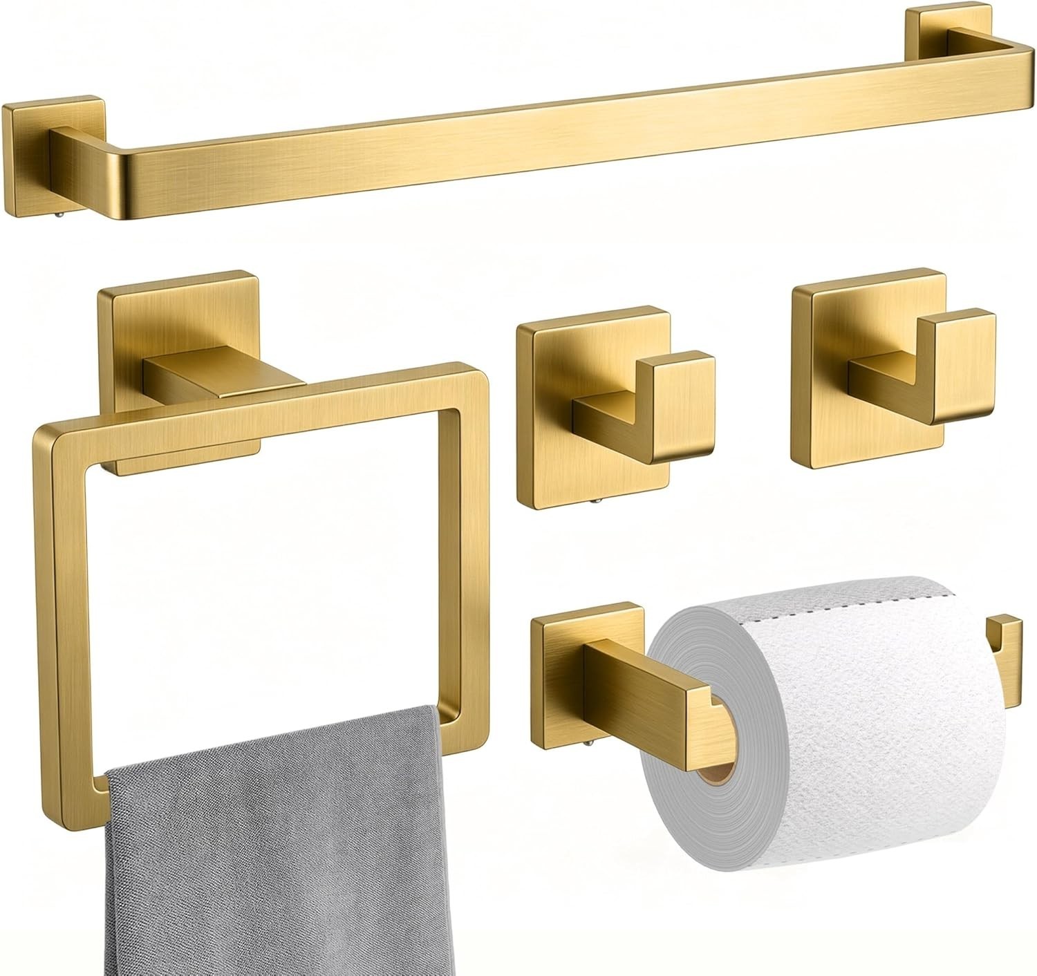 5 Piece Brushed Gold Bathroom Hardware Set Stainless Steel  Towel Bar Towe