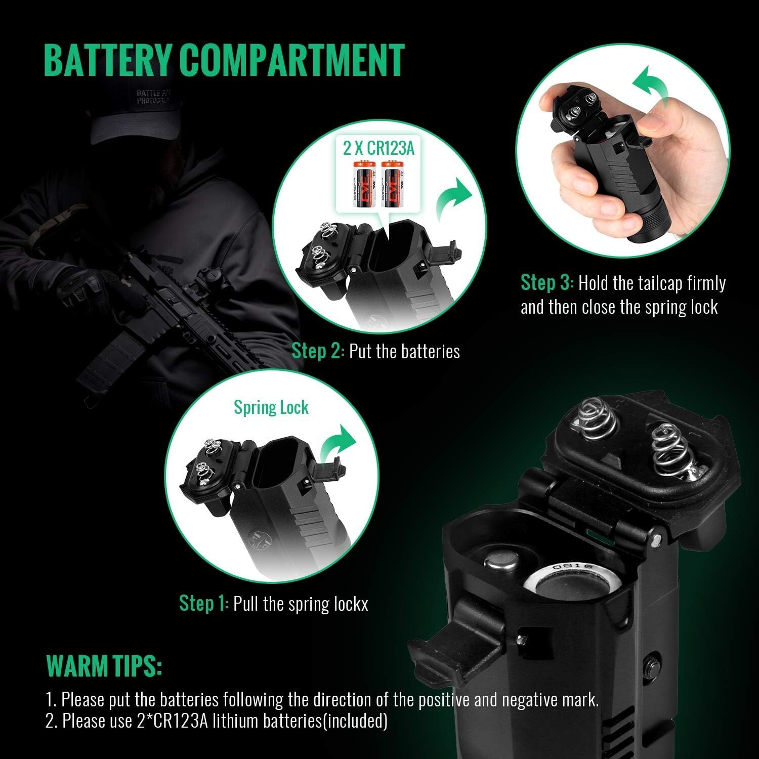 Compact Rail-Mounted LED Strobe Pistol Light - 208m Beam with Batteries Included