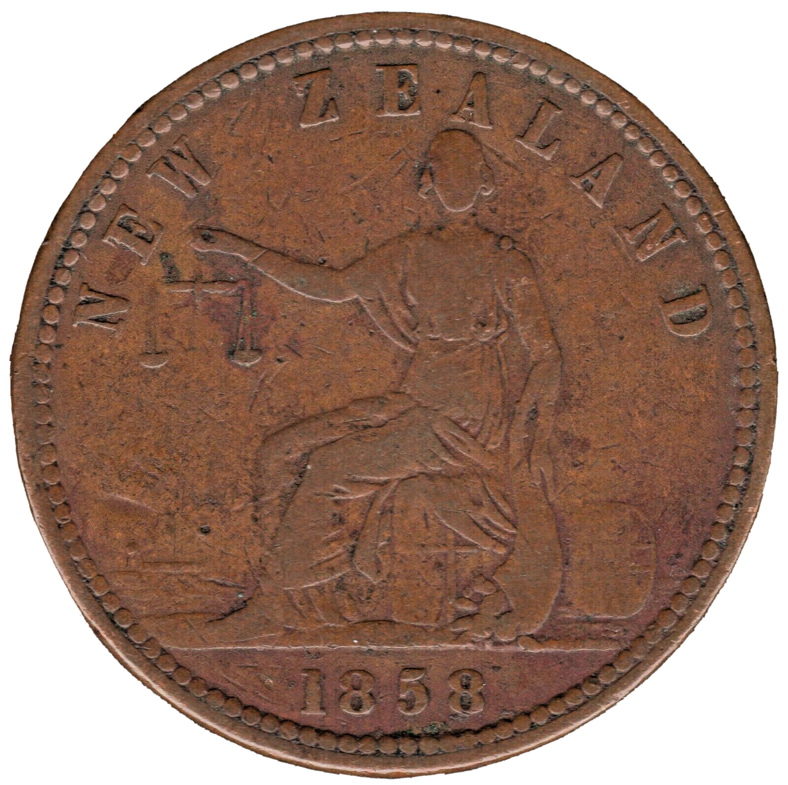 1858 New Zealand Penny Token – Jones & Williamson Dunedin – Rare Colonial Coin