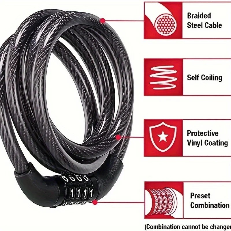 BIKE LOCK HEAVY DUTY STRONG FOR CYCLE MOTORCYCLE MOTOR BIKE COMBINATION SECURITY