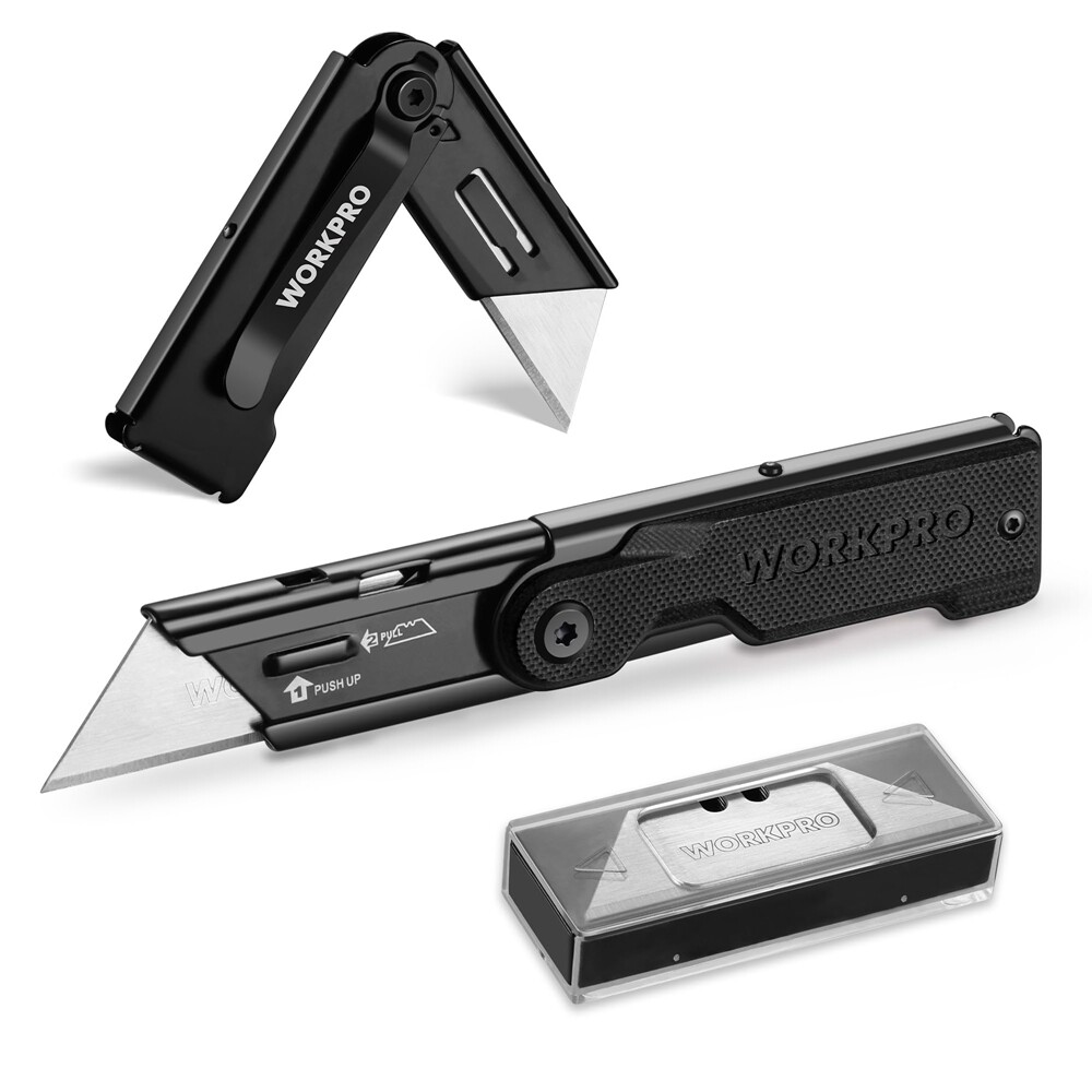 WORKPRO Folding Utility Knife with 10 Extra SK5 Blades, EDC Razor Sharp Knife
