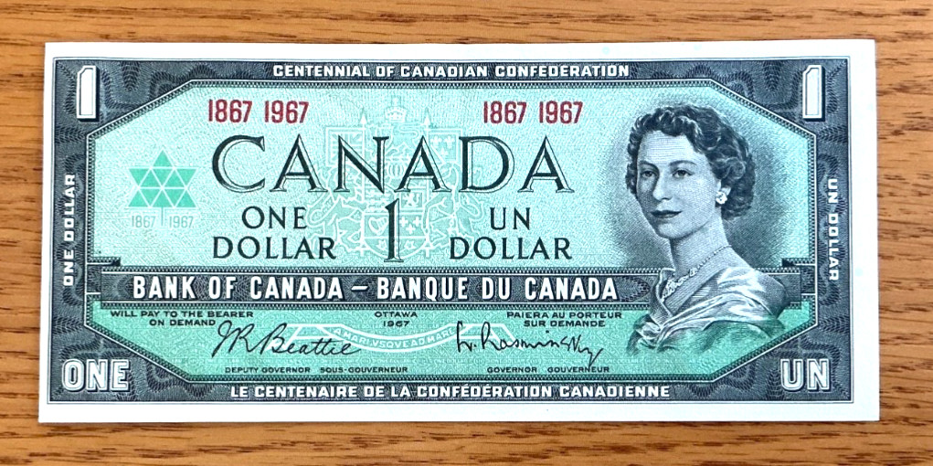 Mogi9 Canada BC-45a 1867-1967  Choice UNC one dollar confederation paper note