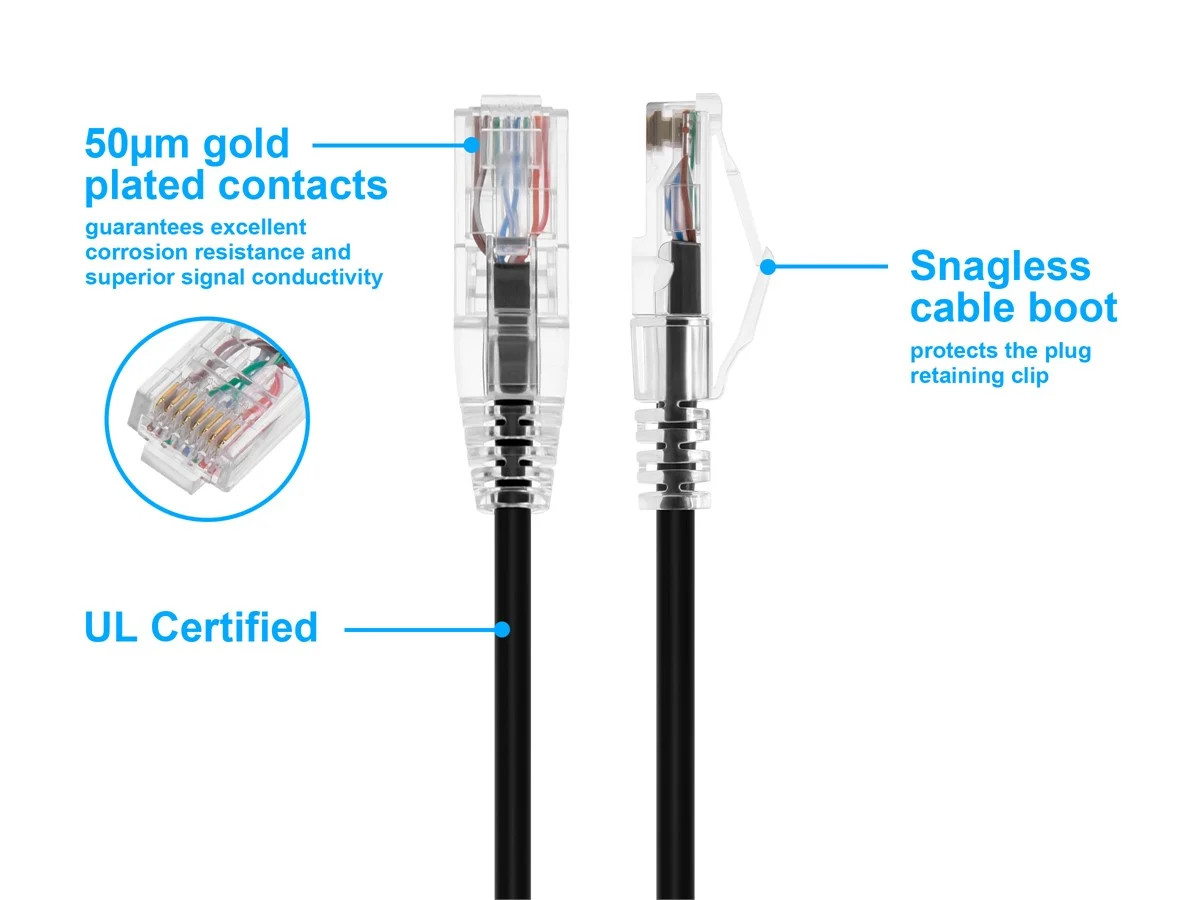 Monoprice Cat6 Ethernet Patch Cable - 1 feet - Black | Snagless RJ45 Stranded