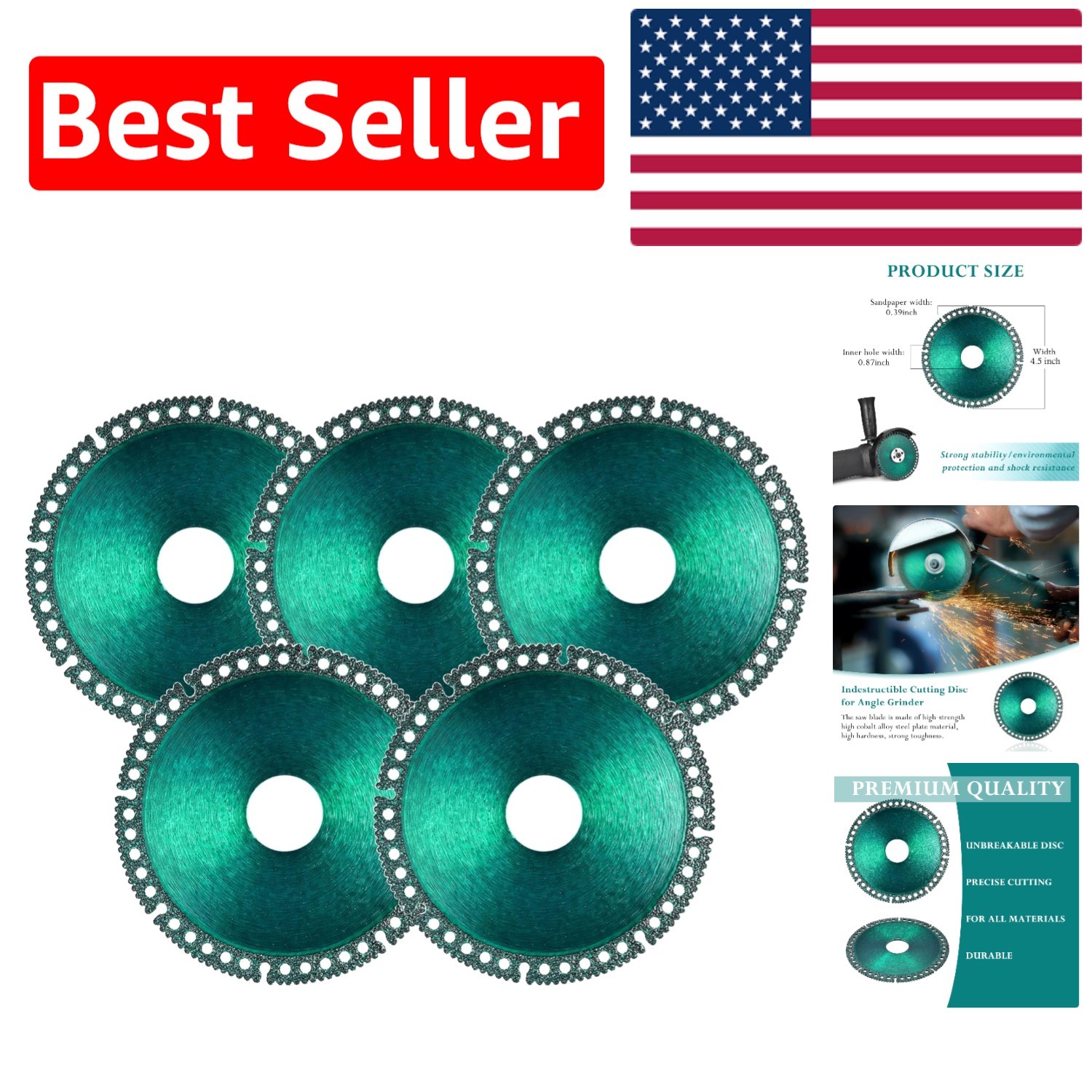 Indestructible 4-1/2" Grinder Discs - 5 Pack for Effortless Cutting & Grinding