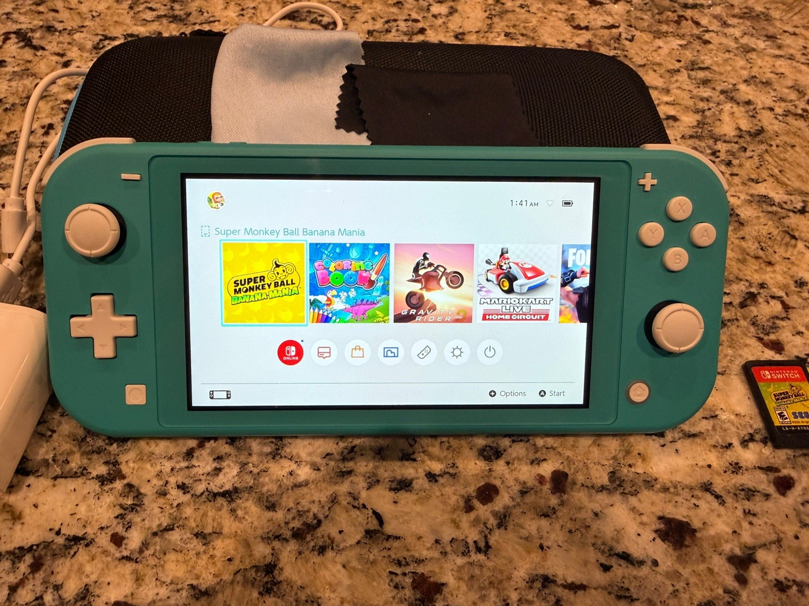 Nintendo Switch Lite Turquoise Handheld Console, Carrying Case, & Game W/Charger