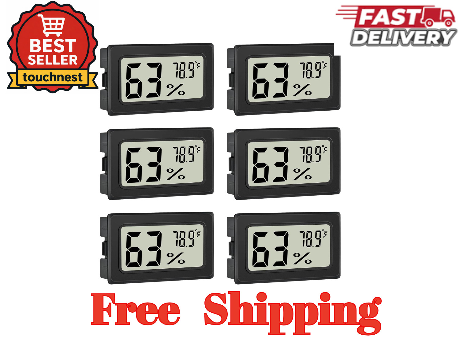 6 Pack Digital Cigar Humidor Hygrometer Thermometer Temperature Gauge Meter LED