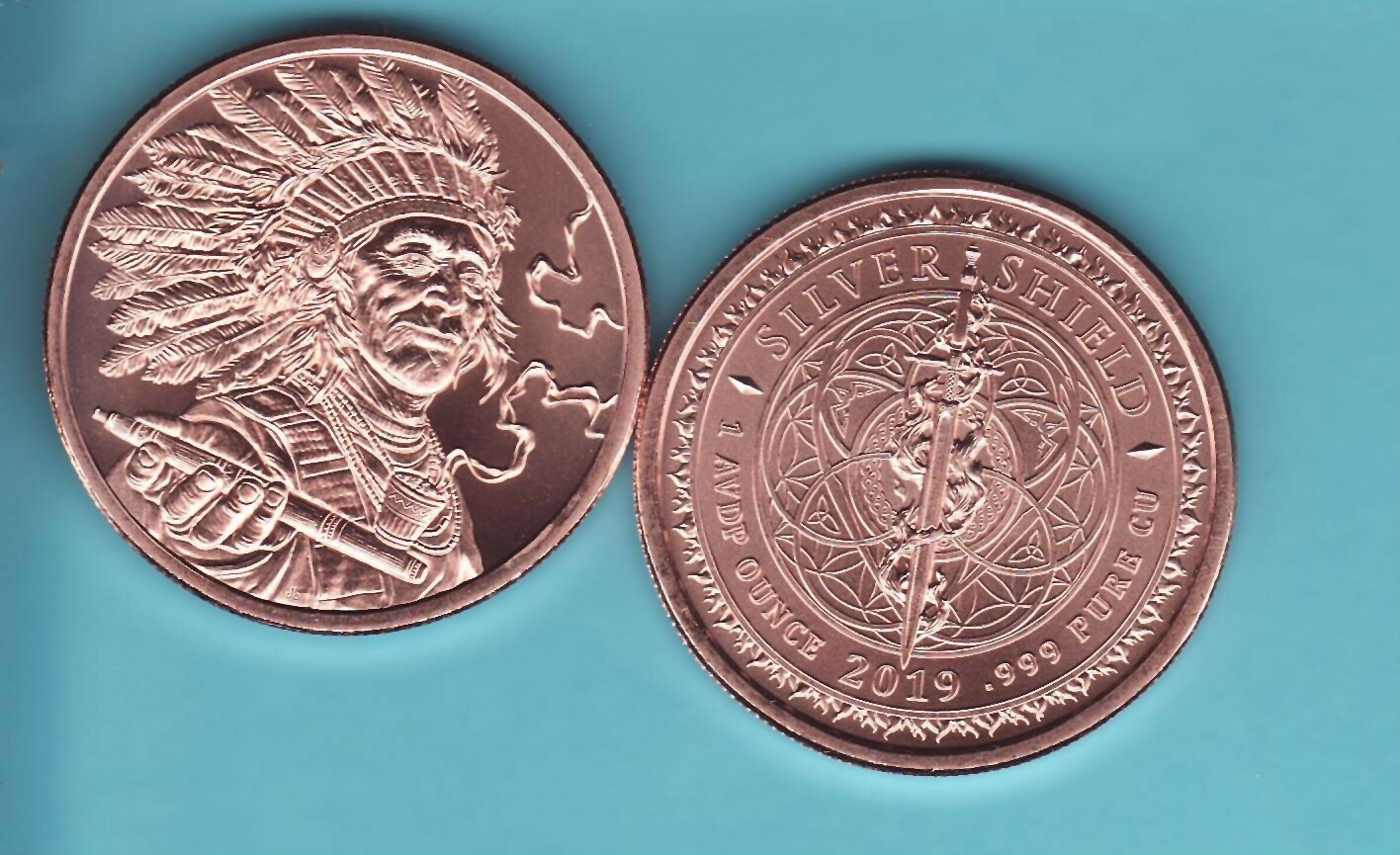 PEACE PIPE 1 oz. Copper Round  2019  MINI MINTAGE   #121   Silver Shield
