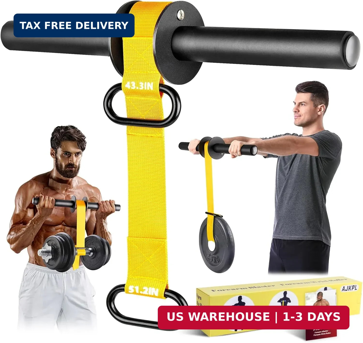 Forearm Strengthener and Wrist Roller, 43.3 in Or 51.2 in Ultra-Strong Nylon Web