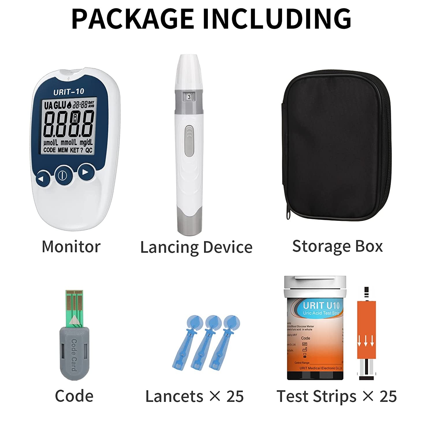 URIT Uric Acid Test Kit meter with 25 Test Strips & 25 Lancets lance and code HJ