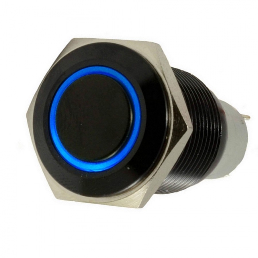 IBRBSB16 INSTALL BAY / 16MM Black Round Switch W/Latch & Harness - Blue LED