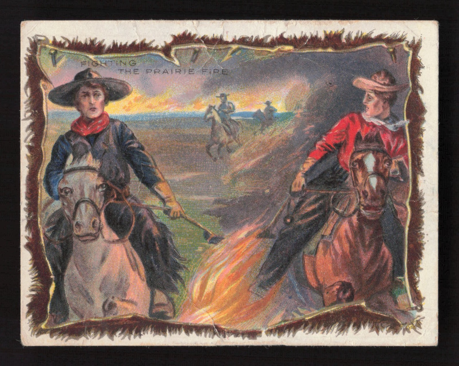 1911 T53 Hassan Cigarettes COWBOY SERIES (Factory 649) -FIGHTING PRAIRIE FIRE