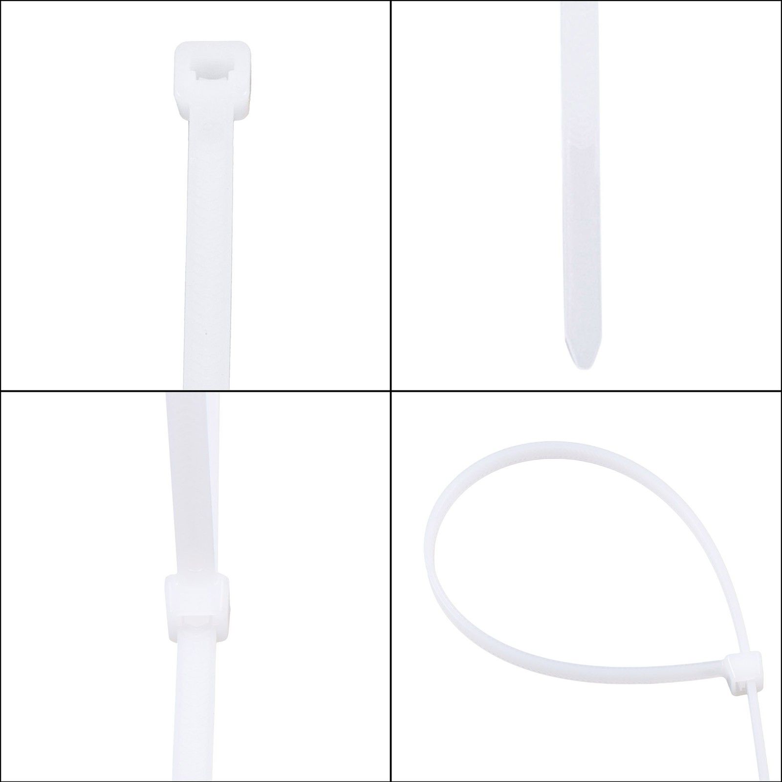 Black 1000-Pack & White 100-Pack, 12" 50 lbs Self-locking Nylon Cable Ties
