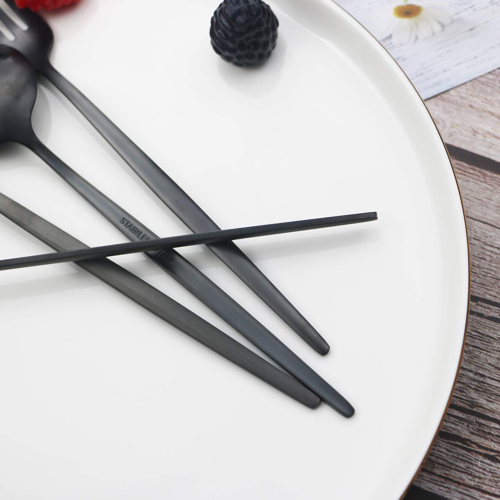 Black Silverware Set 40 Pieces Flatware Set 304 Stainless Steel Flat Cutlery ...