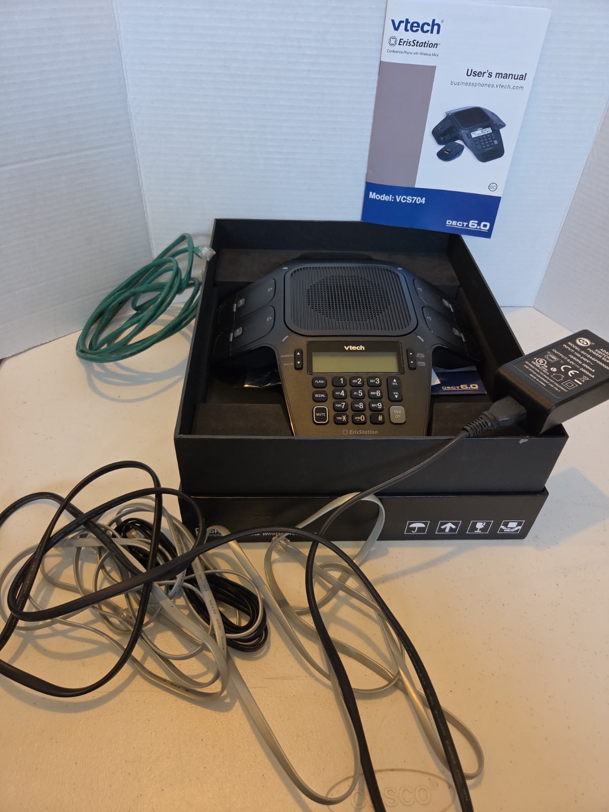 Vtech ErisStation Conference Phone W/4 wireless Mics VC704 Open Box Appears NOS