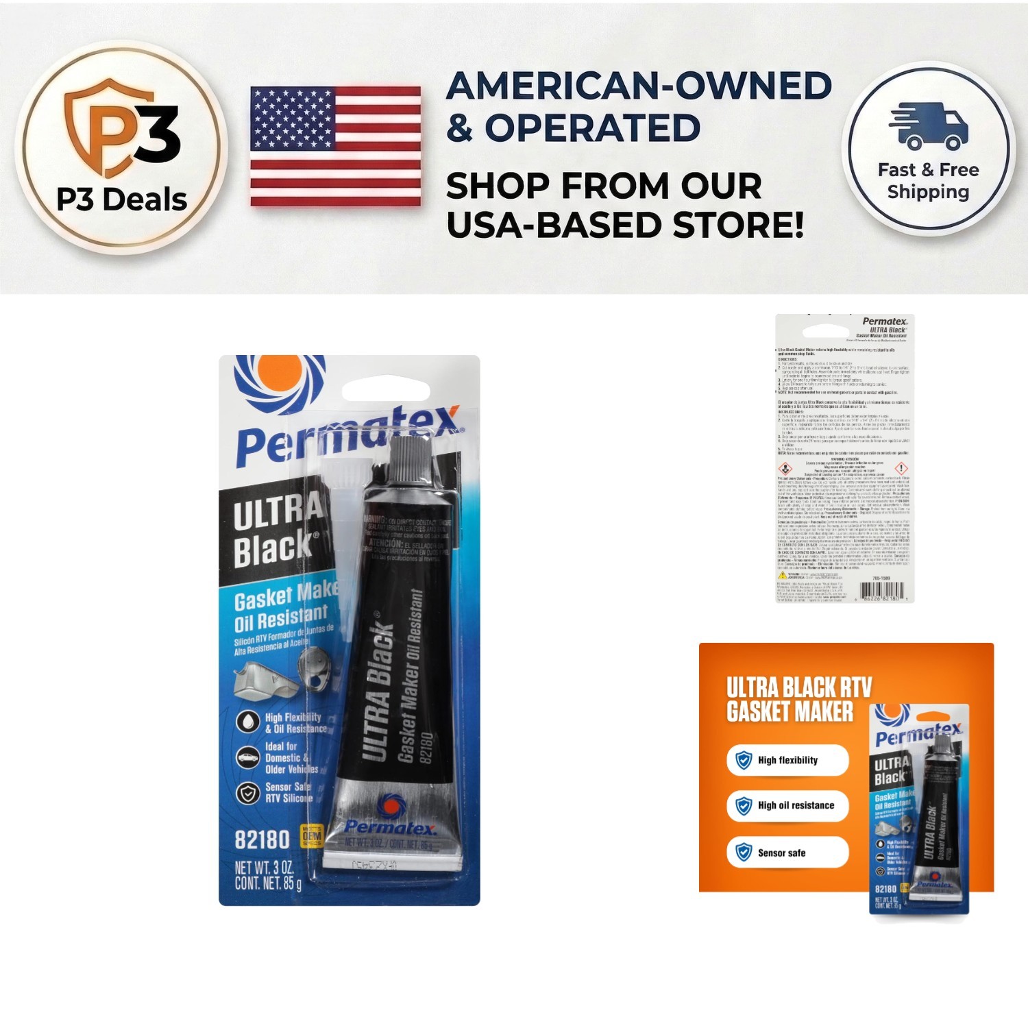 Ultra Black Maximum Oil Resistance RTV Silicone - Convenient 3 oz Gasket Maker