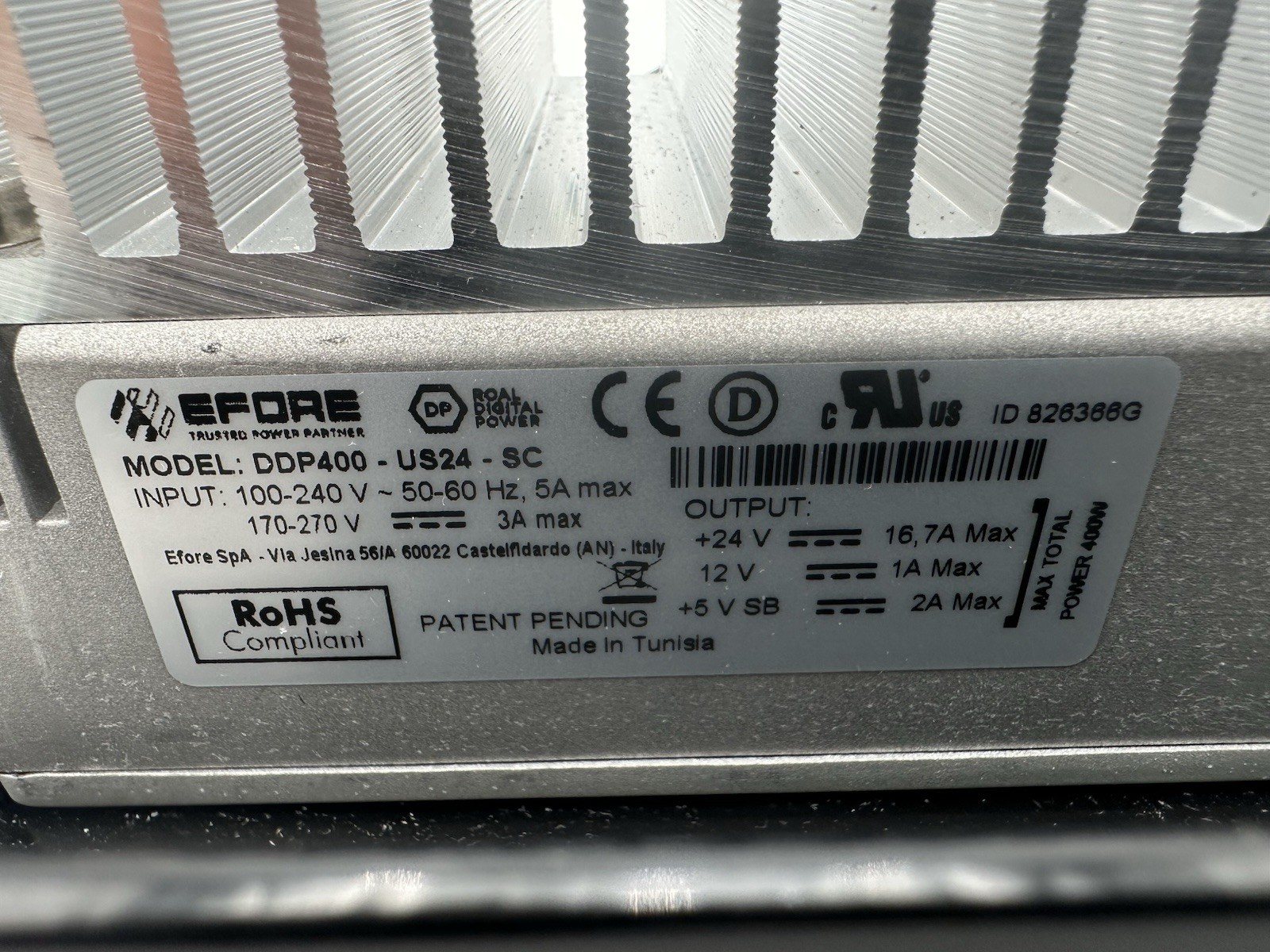 EFORE DDP400-US24-SC DDP400 AC/DC Power Supply -Untested