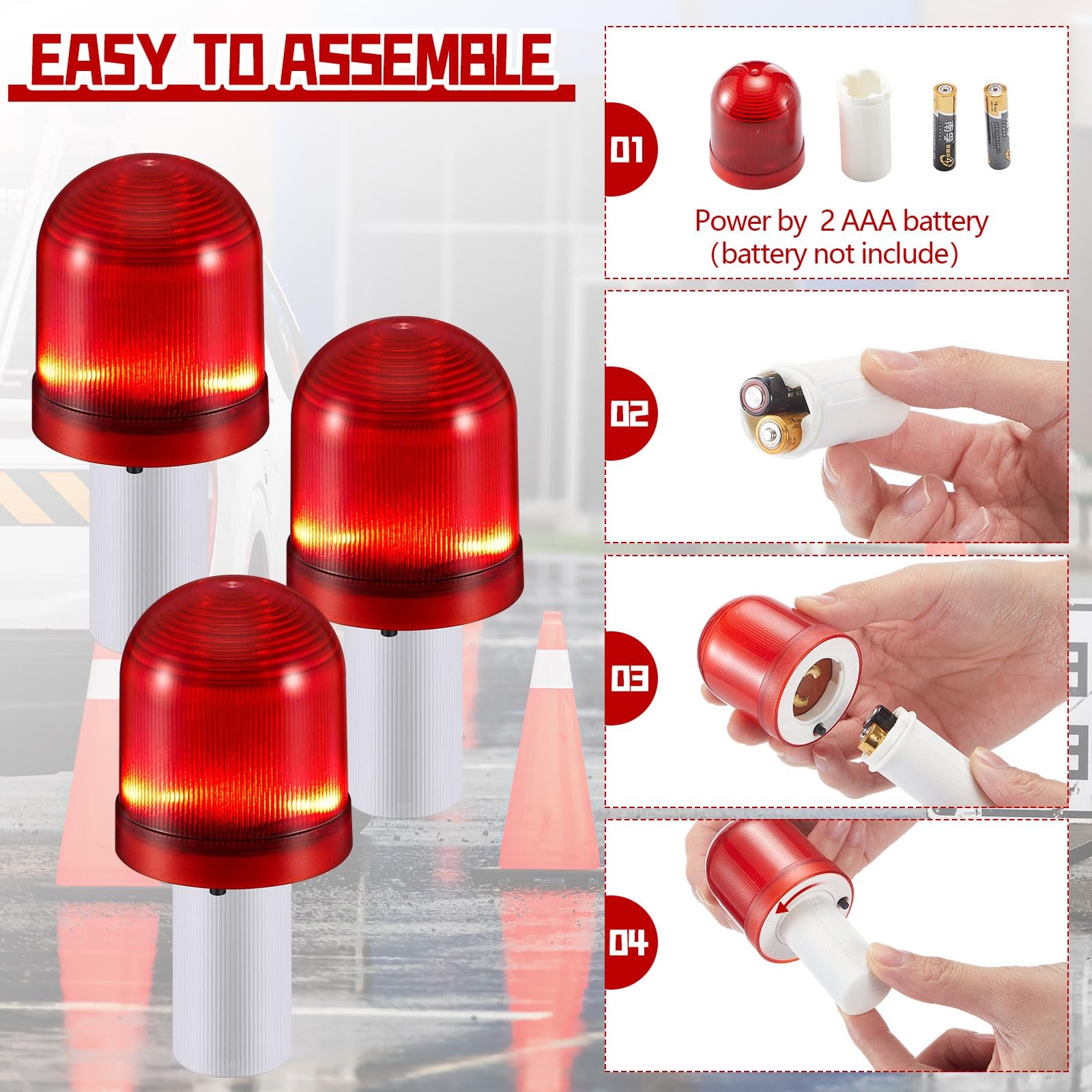 VIHOSE 12 Pcs LED Traffic Cone Lights Flasher with red and white
