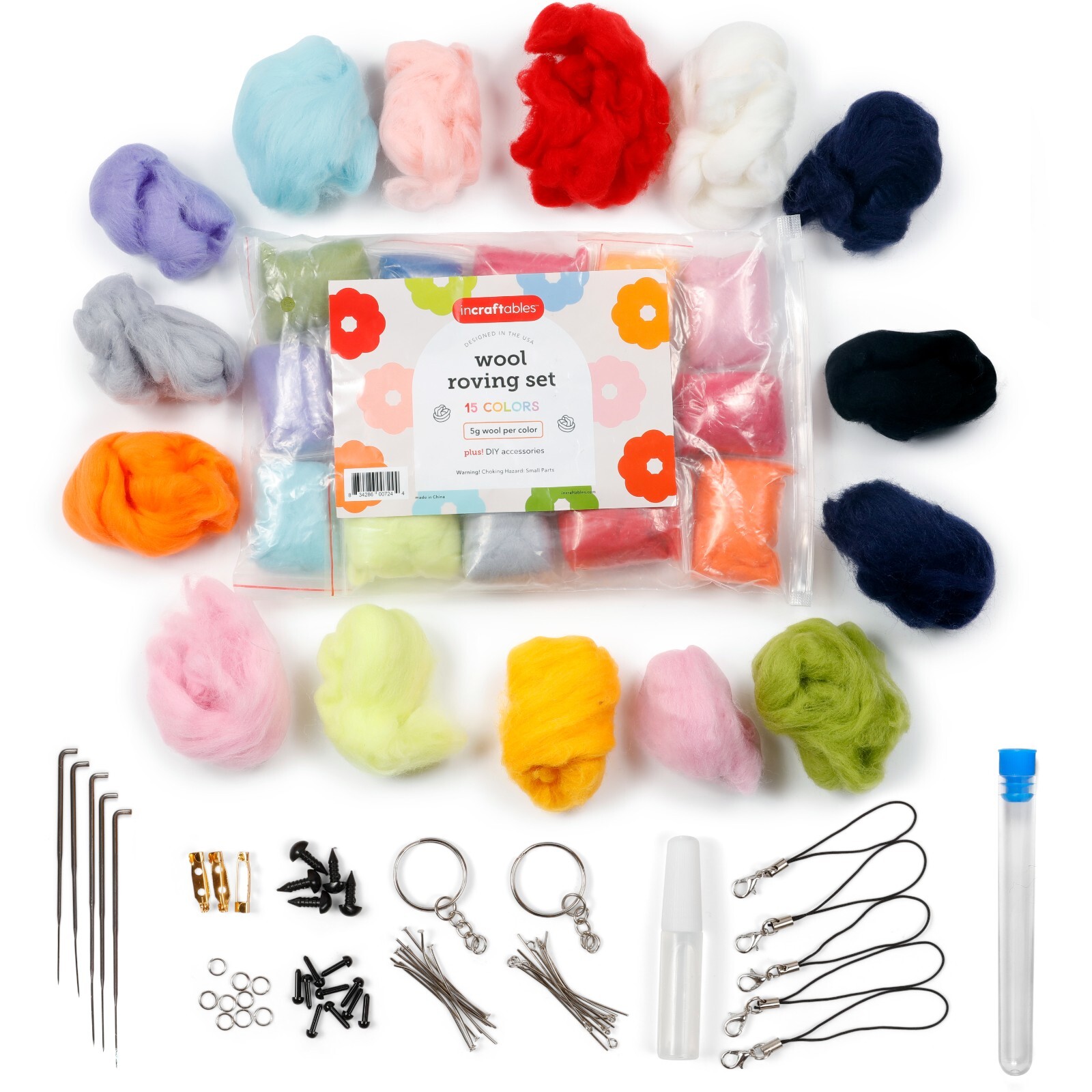 Incraftables Wool Needle Felting Kit 15 Colors, Roving Wool Felting Supplies
