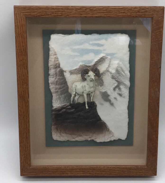NWT FIGI Graphics Framed  Hand Cast Paper Art Mountain Goat 11” x 9”