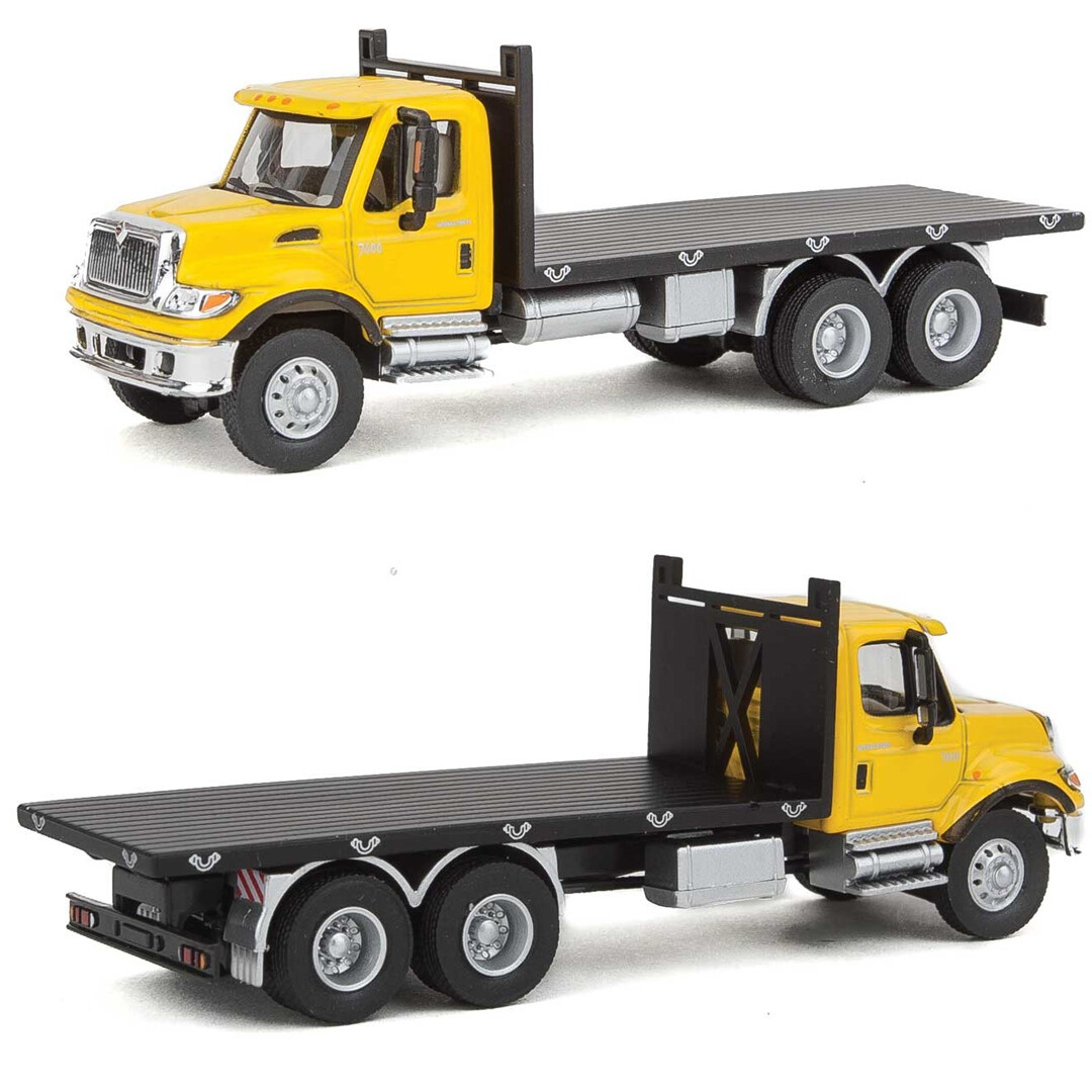 NEW Walthers 7600 3-Axle Flatbed Truck Yellow Cab BLK Flatbed HO FREE US SHIP