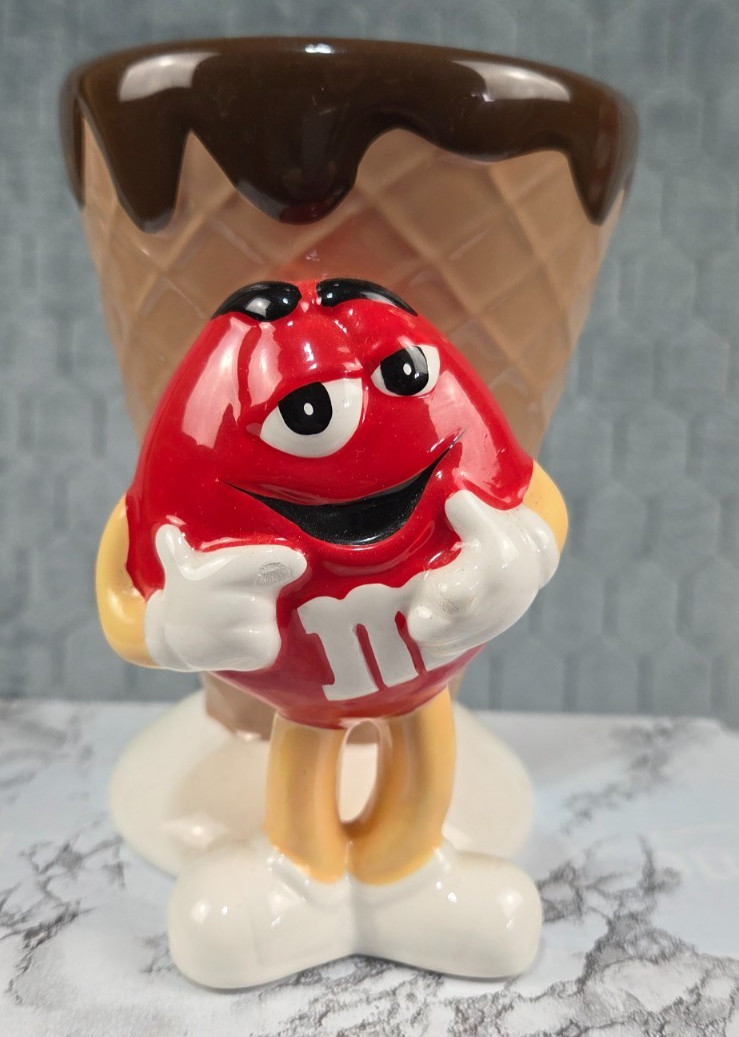 M&M Ceramic Red Candy Ice Cream Waffle Cone Sundae Bowl Cup 2004