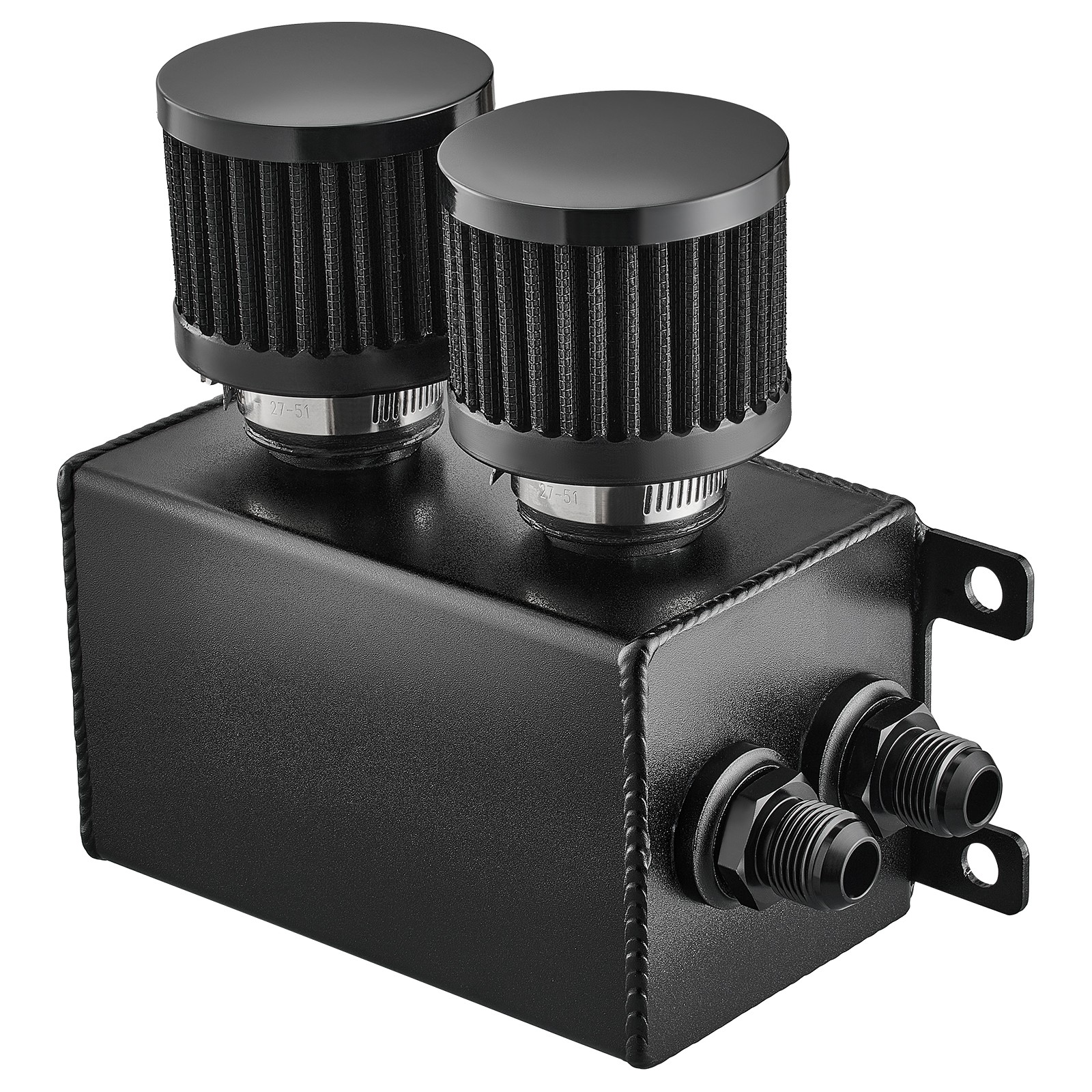 10AN Oil Catch Can Reservoir Tank 2 Port Dual Breather Filter Baffled Kit Black