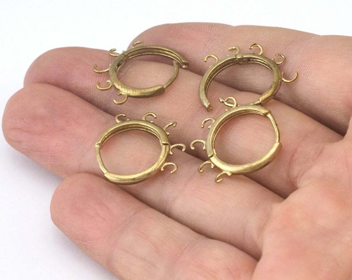 6 Pcs. Earring Hoop, Earring Clip 5 Loops Raw brass 16mm Round Earring Base