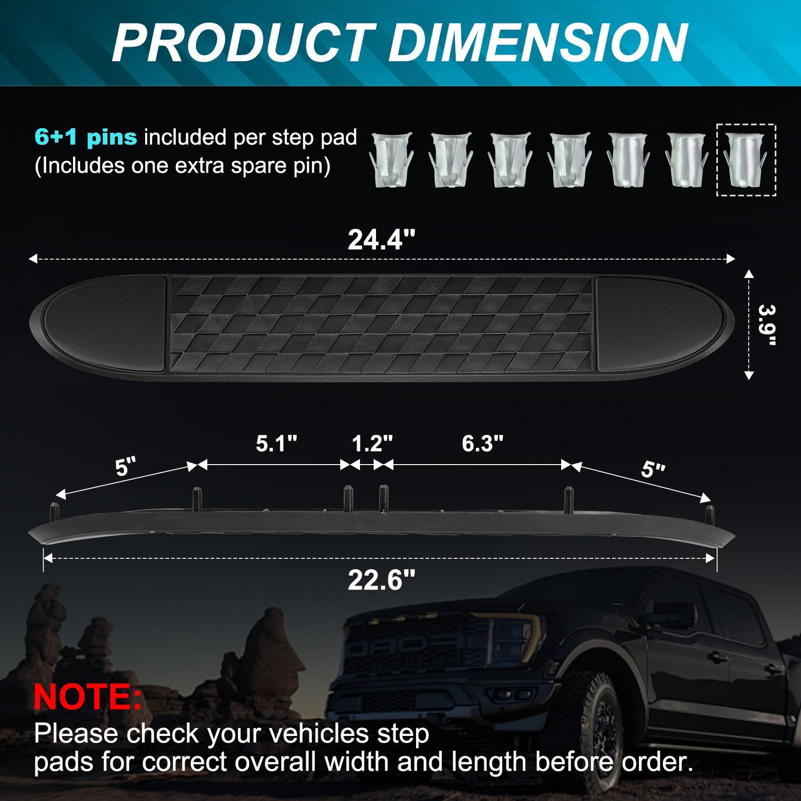 "4" NonSlip Nerf Bar Replacement Pads 24" x 4", 4Pack, Easy Install"