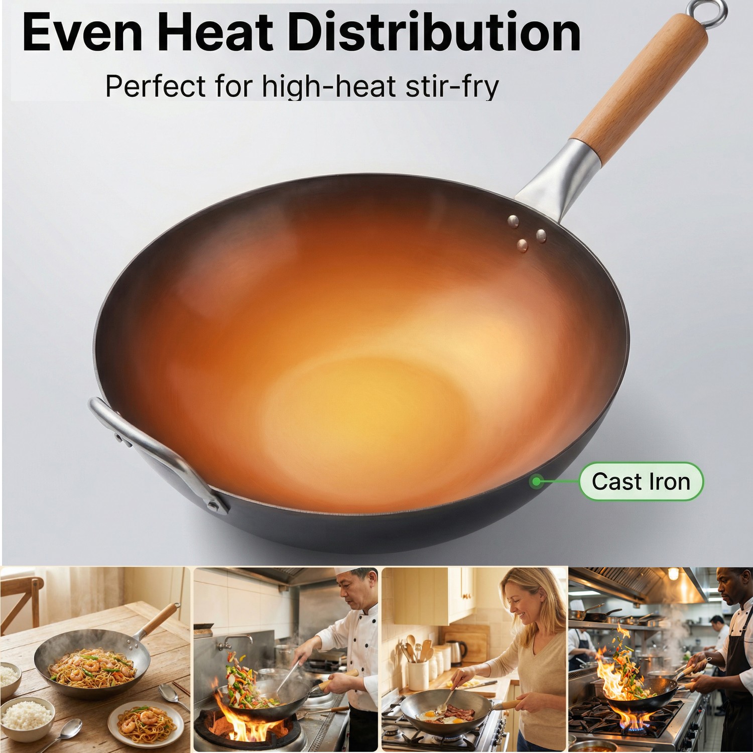 Home Kitchen Carbon Steel Work Round Bottom Work Flat Bottom Work 13.5" Cooking
